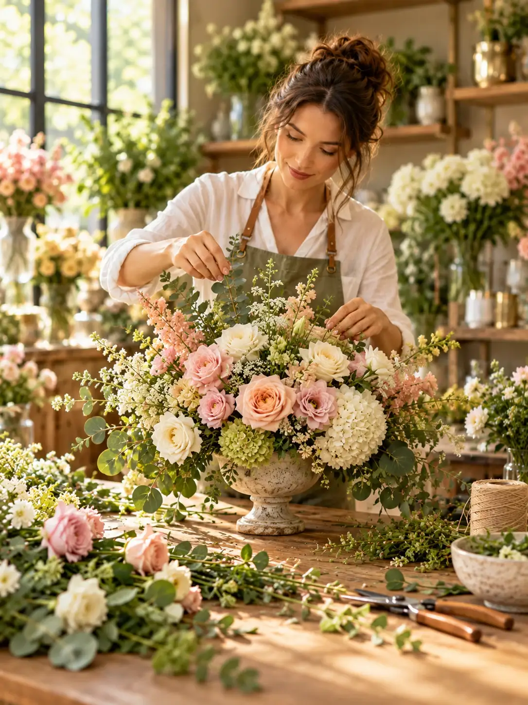 Florista a criar uma composição personalizada
